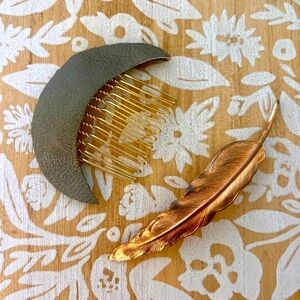 New Free People Hair Set, Moon Comb and Feather Barrette Clip, Accessories